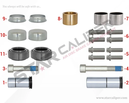 Caliper Guides & Seals Repair Kit ( Bronze Straight Bush )